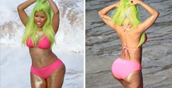 Nicki Minaj -- Flaunts Her Super Bass in Pink Bikini