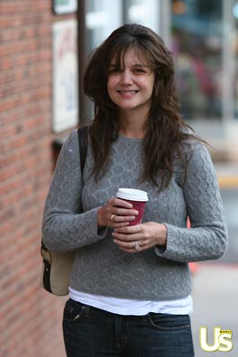 Katie Holmes enjoys a hot beverage