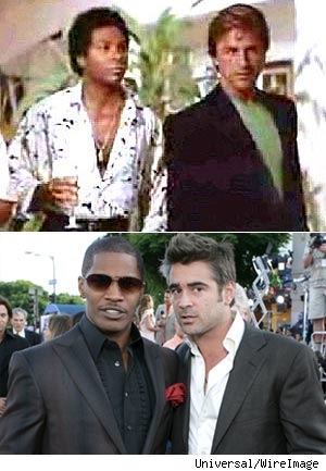 Miami Vice - then and now! Top: Philip Michael Thomas and Don Johnson Bottom: Jaime Foxx and Colin Farrell