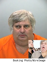 Booking photo of Margera with inset pic of Bam Margera jokingly strangling uncle