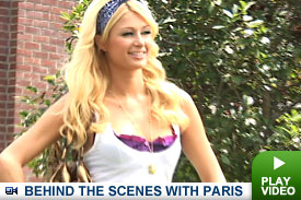 Paris Hilton on set