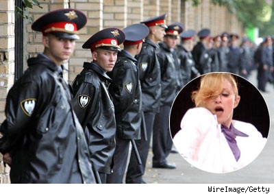 Security guards outside a Madonna concert in Moscow