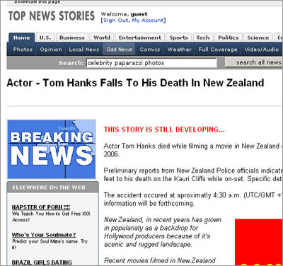 Screenshot of Bogis Tom Hanks report