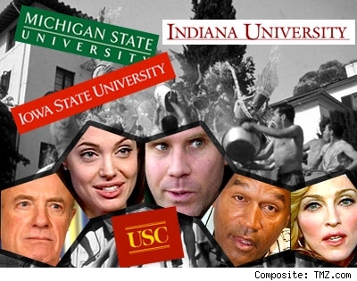 Composite of College kids going crazy and celebs