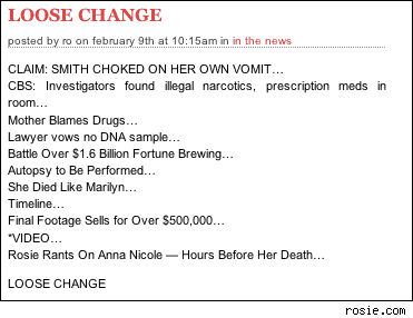 Rosie's puzzling blog entry on Anna Nicole.