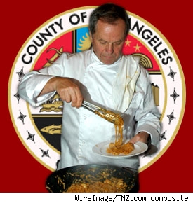 Composite of Wolfgang Puck and the county seal of Los Angeles
