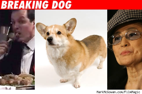 Artist eats dog, with Yoko Ono.