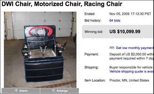 DWI Racing Chair Sells for a $30,000 Loss DWI Chair