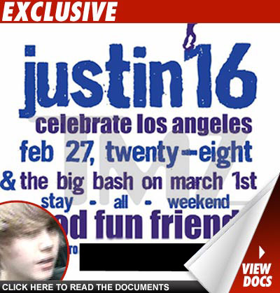 Justin Bieber sent out invites to his upcoming 16th birthday party -- and 