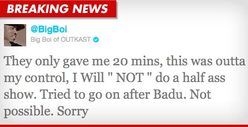 Big Boi -- Performance Canceled Over Technical Difficulties