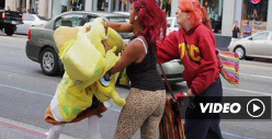 SpongeBob SquaresUp -- FIGHTS Two Women [VIDEO]