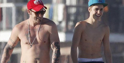 Justin Bieber -- Father-Son Shirtless Beach Time