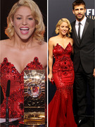 Shakira Red Hot in Gorgeous Gown at Soccer Gala!