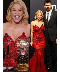 Shakira Red Hot in Gorgeous Gown at Soccer Gala!