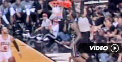 LeBron James -- HE JUST JUMPED OVER A GUY!!!!