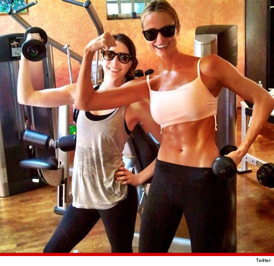 Stacy Keibler shows her flat stomach off during a workout.