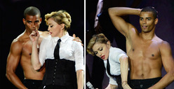 Madonna -- Gives Boyfriend a Hand on Stage