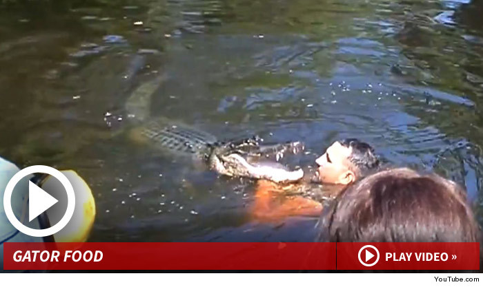 Swamp Tour Guide Feeding Alligators Marshmallows