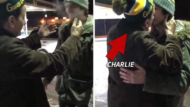 Charlie Sheen to Packers Guy -- WE WON ... LET'S KISS!