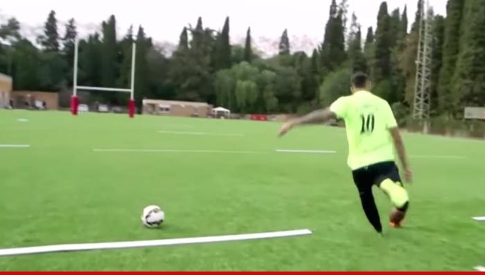 Neymar -- Brazilian Soccer Star Attempts 64 Yard Field Goal