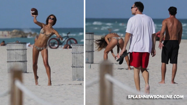 Hot Brazilian Model -- Beach Football ... In a Thong (Video)