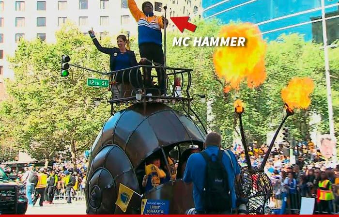 MC Hammer -- Rides Fire Breathing Snail ... At Golden State Warriors Parade