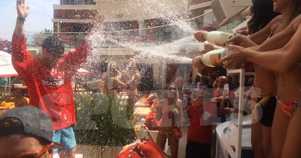 Stanley Cup Champ Kris Versteeg -- Bikini Champagne Spray Down ... At Vegas Bachelor Party