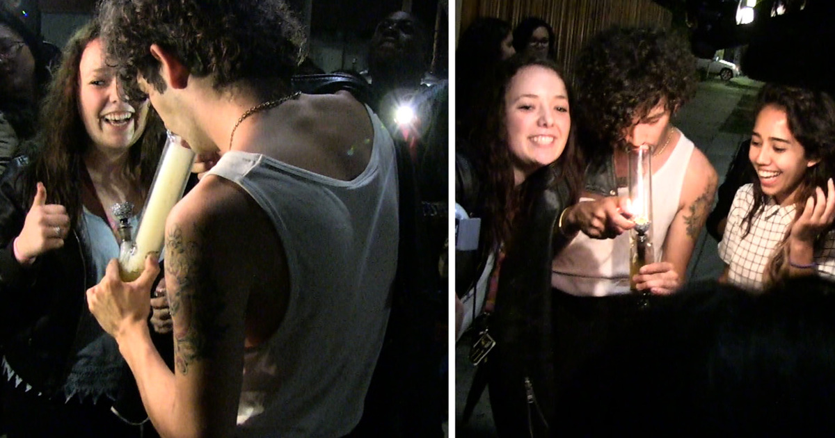 1975 Singer Matthew Healy -- Ripping Bong Hits with Fans on the Sidewalk! (VIDEO)