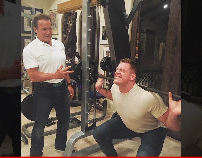 Arnold Schwarzenegger -- Best Buddies Lifting Sesh ... With J.J. Watt