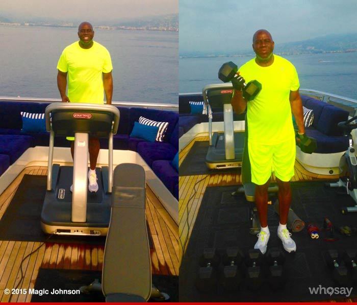 Magic Johnson -- On a Treadmill ... On a Yacht ... In France