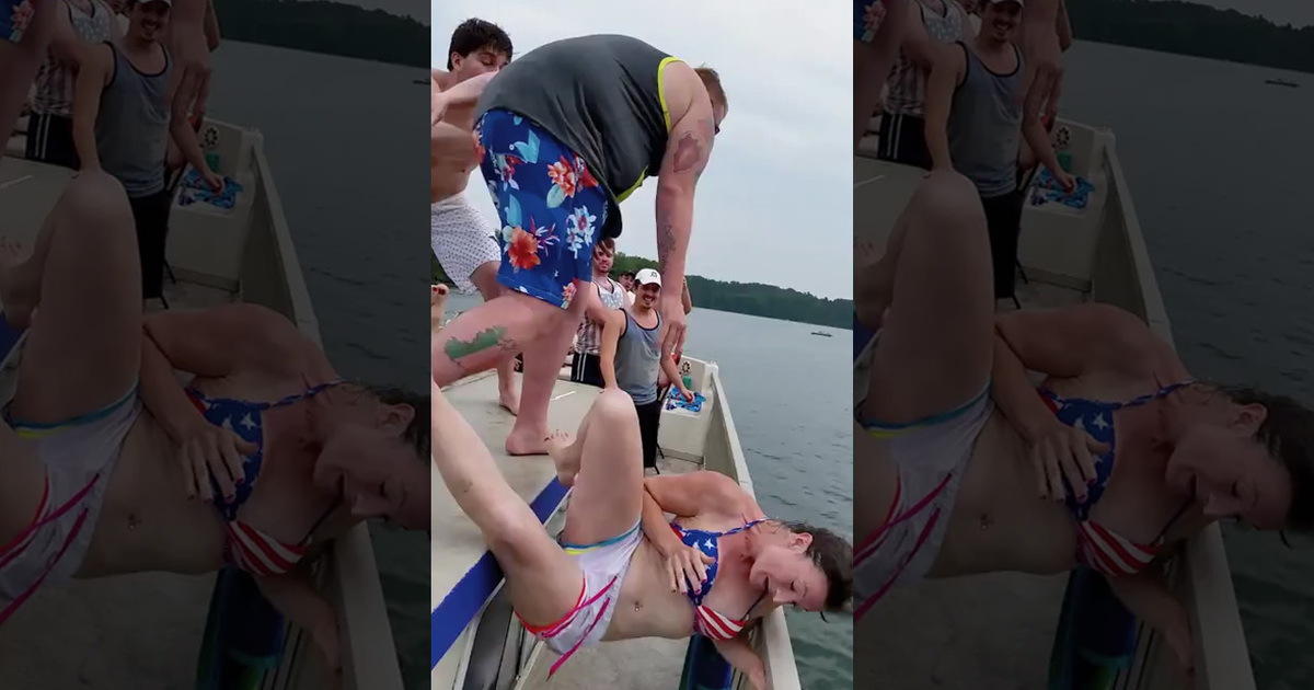 Woman Overboard ... Chick Nearly Breaks Neck