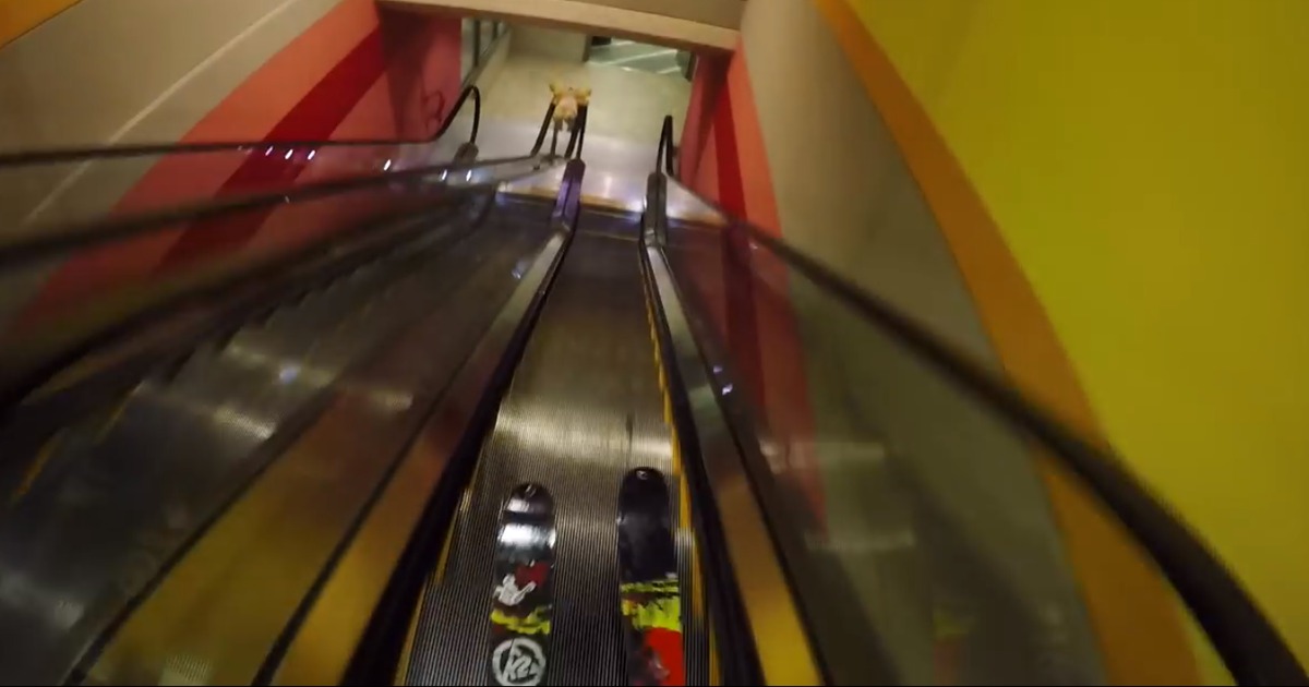 Man Skis Down Mountain ... of ESCALATORS!