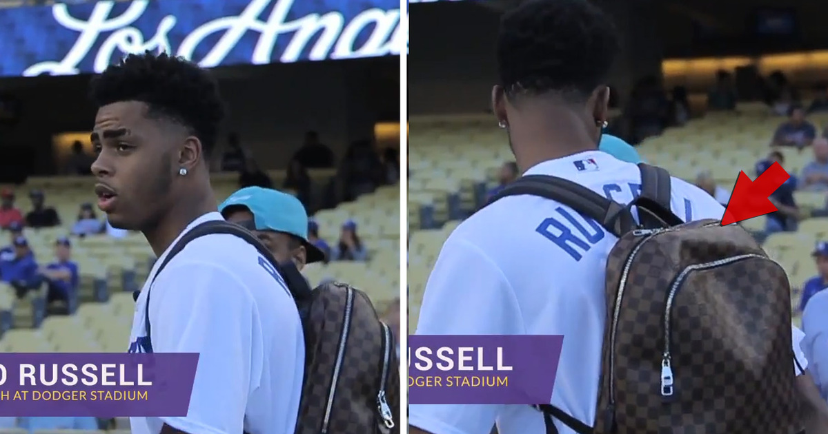 D'Angelo Russell -- Rocks $2K Louis V Backpack ... For Dodgers 1st Pitch