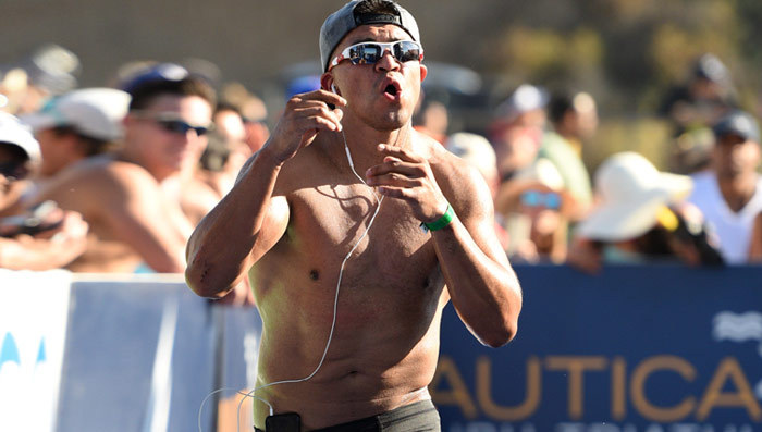 Victor Ortiz -- Shirtless Shadow Boxing Through Triathlon Finish Line