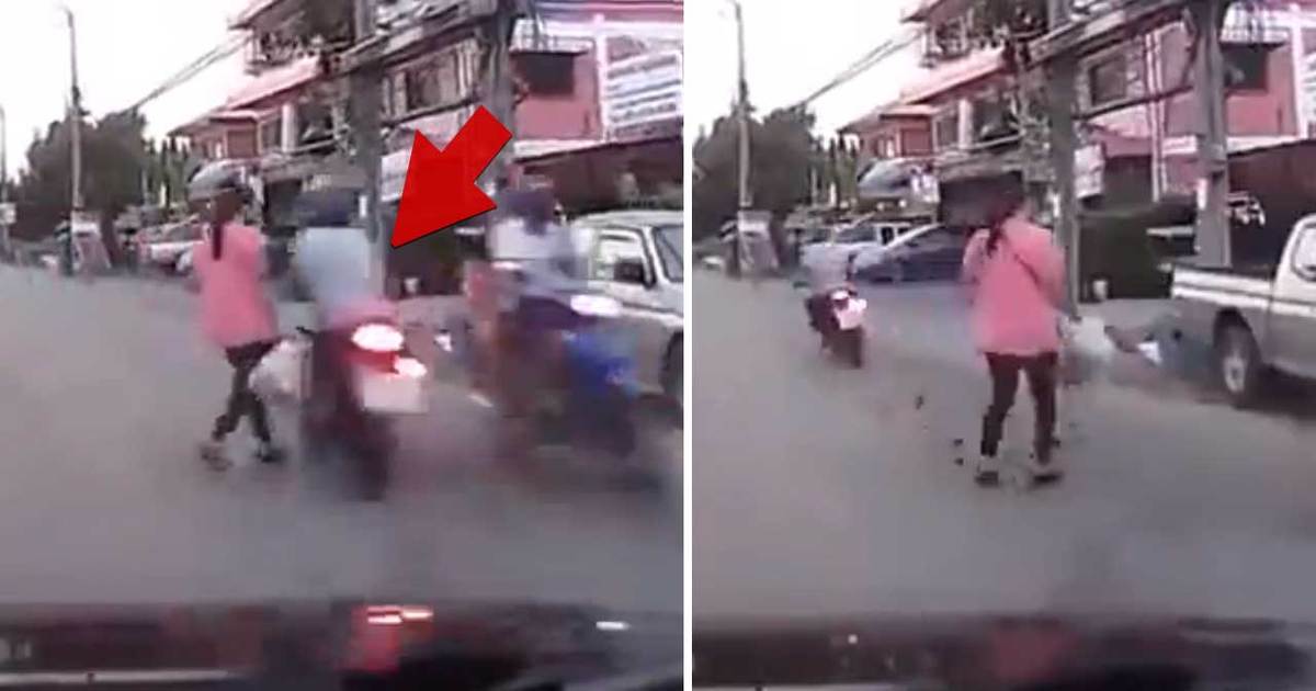 One Lucky Lady -- Woman Almost Hit By Speeding Scooter
