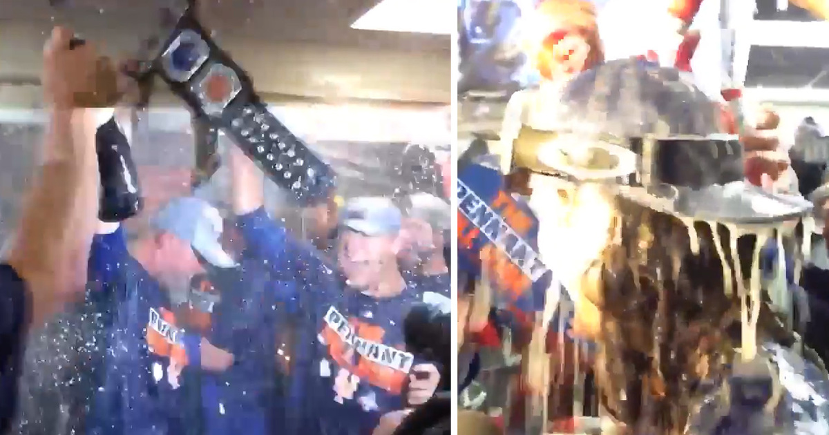 NY Mets -- BOOZY CELEBRATION ... Poppin' Bottles with WWE Belt