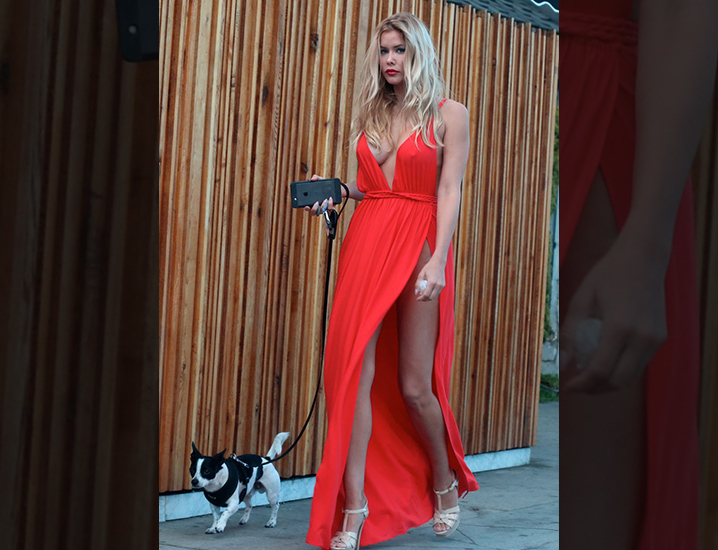 Ex-Playmate of the Year Kennedy Summers -- Dog Walking Is Risky Business ... In This Dress! (PHOTO)