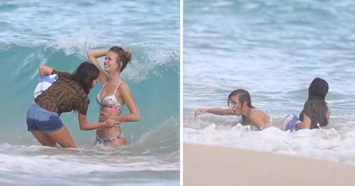 Victoria's Secret Model -- Takes a Pounding In Heavy Surf (VIDEO)