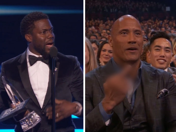 The Rock Flips Kevin Hart Off on Live TV at People's Choice Awards - TMZ.com