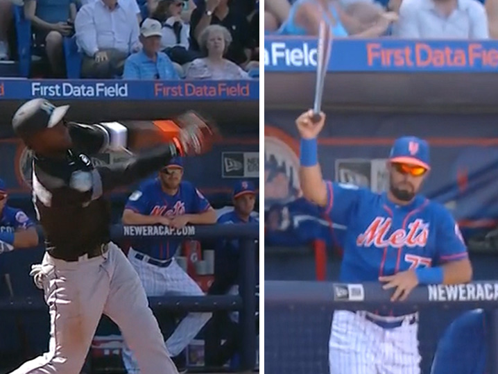 NY Mets Player CATCHES FLYING BAT With His Bare Hand (INSANE VIDEO